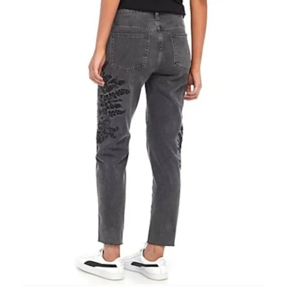 NWOT Free People Gray Embroidered High-Rise Straight Leg Girlfriend Jeans | Boho - Picture 7 of 15